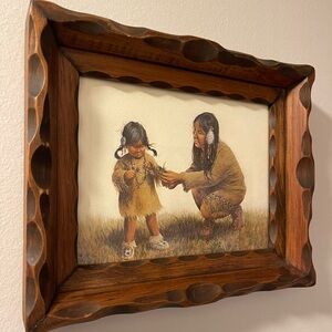 Native Mother & Child Print by Dorothy Francis in a Vintage Wooden Frame